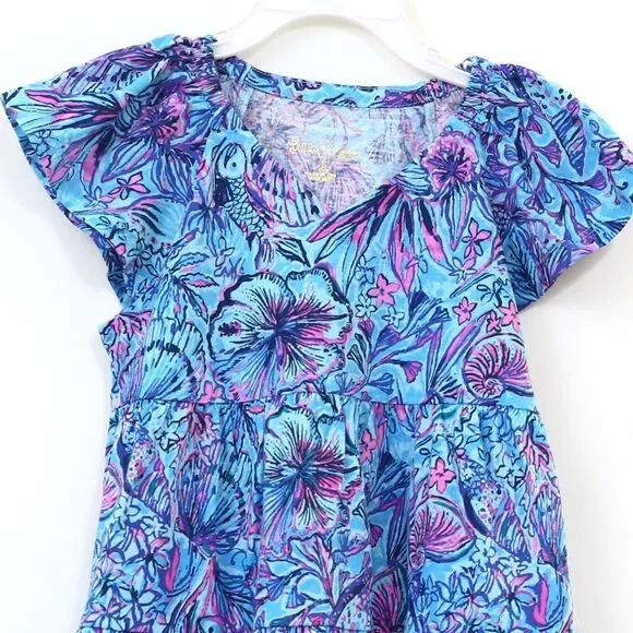Lilly Pulitzer Girls Mini Kawai Dress Breakwater Blue Cotton S 4-5 YRS 281165